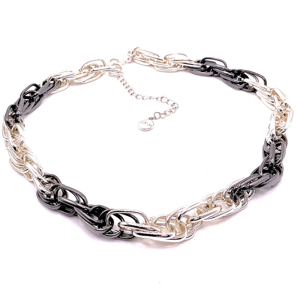 ALFANI Silver Tone Black And Silver Link Chain Necklace 18” With 3” Extender